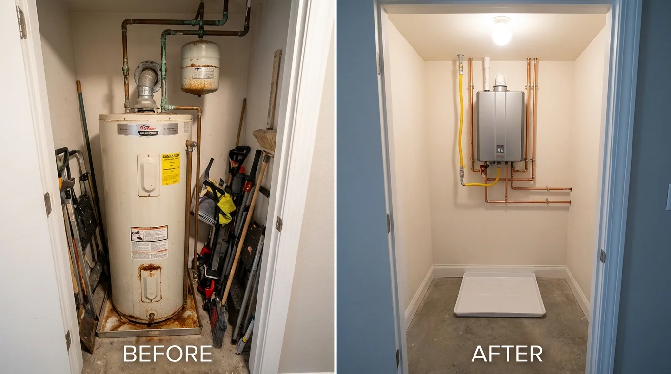 Tank water heater versus wall-mounted tankless unit comparison for Chauncey, OH homeowners